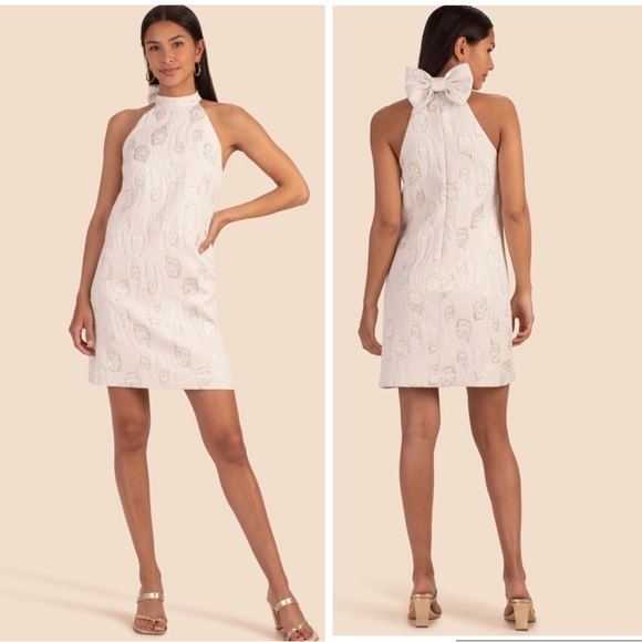 NWT Trina Turk White Solar Crinkled Jacquard Halter Mini Dress - Picture 1 of 12